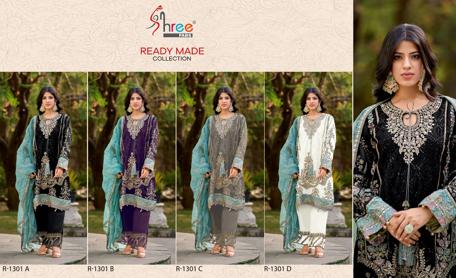 Shree Fabs 1301 Organza Wholesale Pakistani Readymade Salwar Suit Catalog — Wholesale Pakistani Suits, Shree Fabs wholesale from Surat — view 7